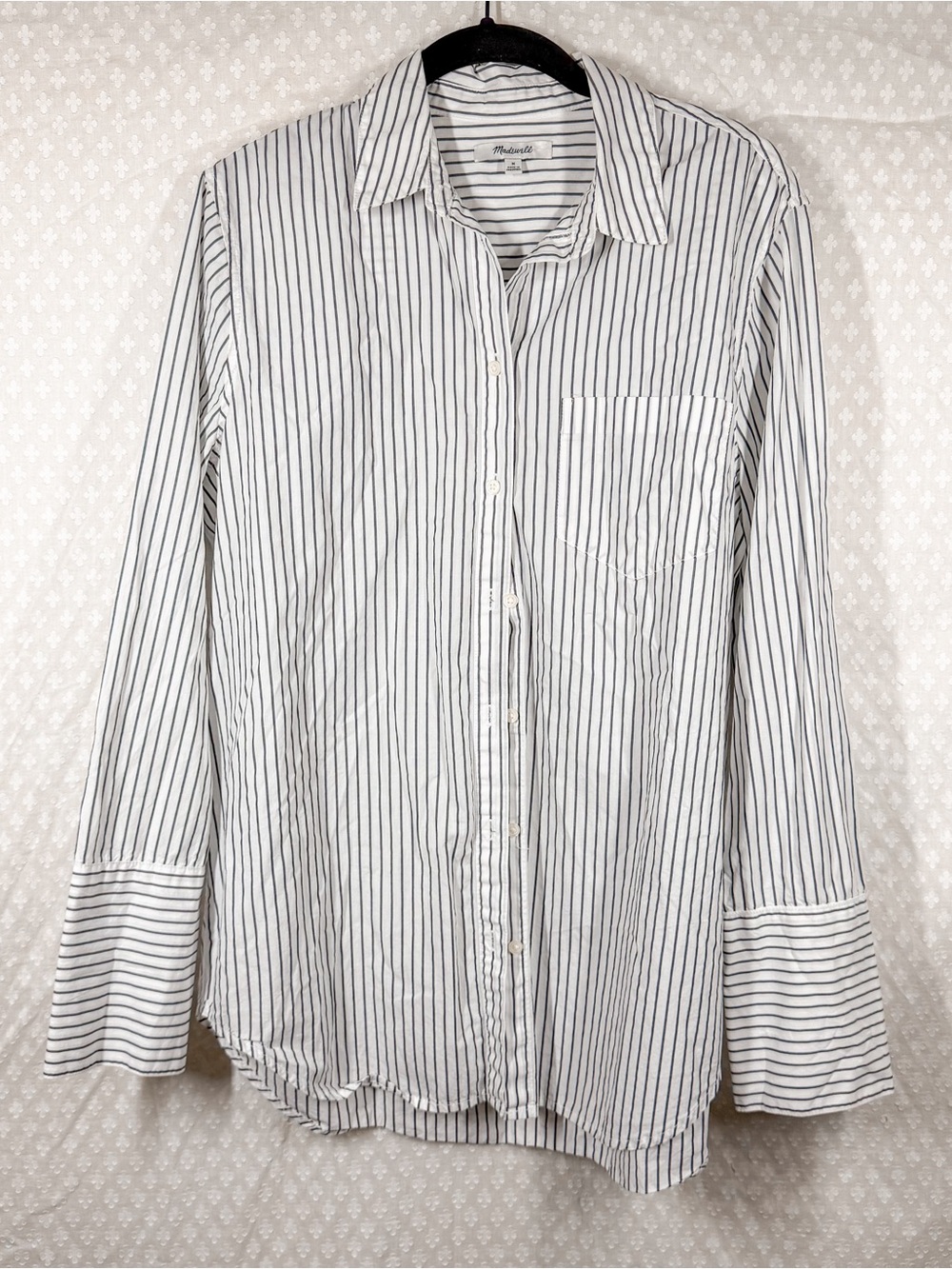 Madewell White Black Striped Button Down Long Sleeve Top